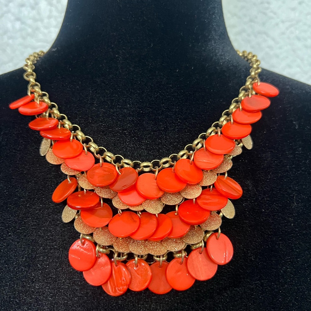 Vintage bib necklace by NYC orange / gold